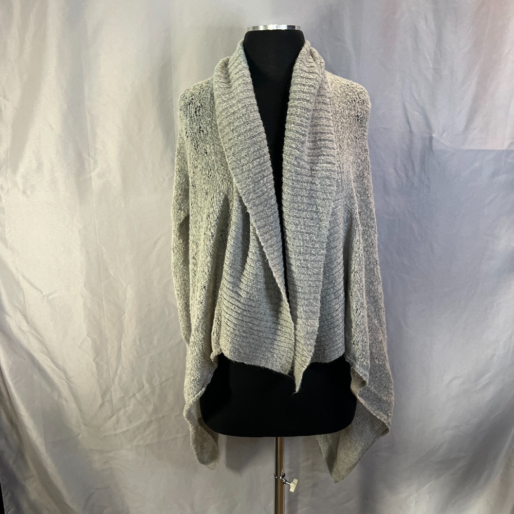 Jennifer Lopez Cardigan Sweater Womens Medium Gray Open Front Drape Shawl Collar